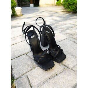 New Chunky BP Ankle Strap Heeled Sandals Platform Strappy Black Size Women 5